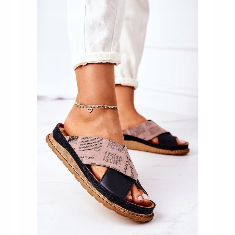 Skórzane Profilowane Klapki Maciejka 04986-01 Czarno-Brązowe czarne 2