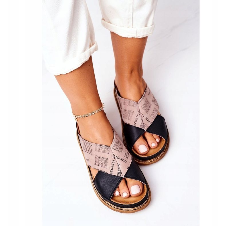 Skórzane Profilowane Klapki Maciejka 04986-01 Czarno-Brązowe czarne 1