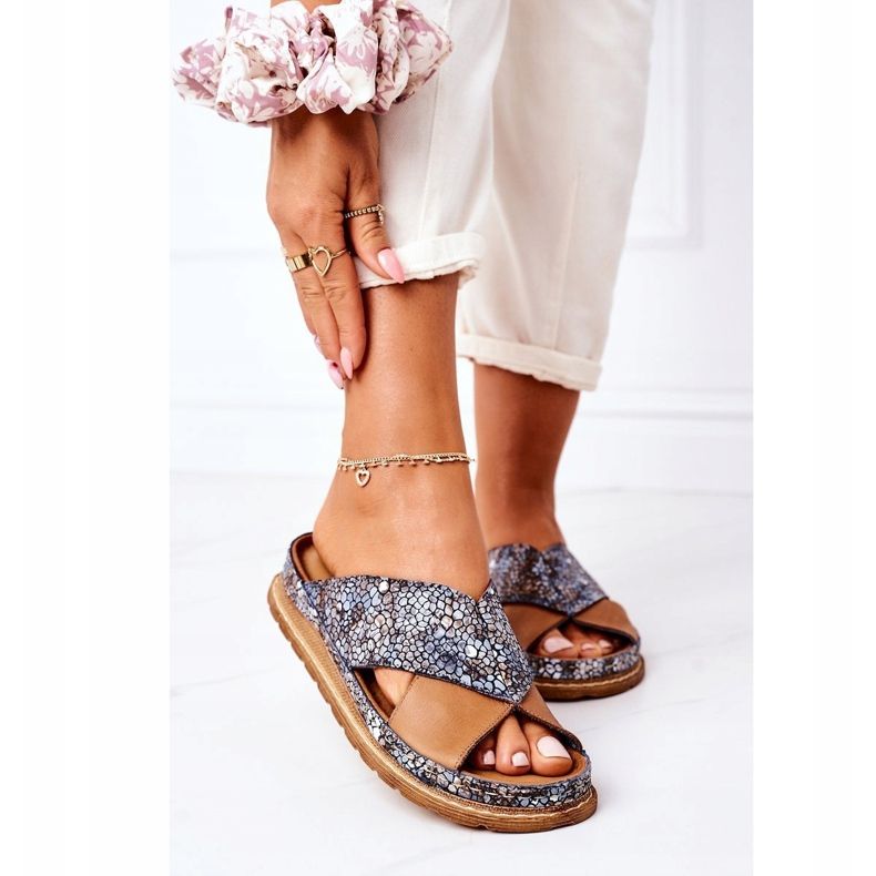 Skórzane Profilowane Klapki Maciejka 04986-02 Brązowe 2