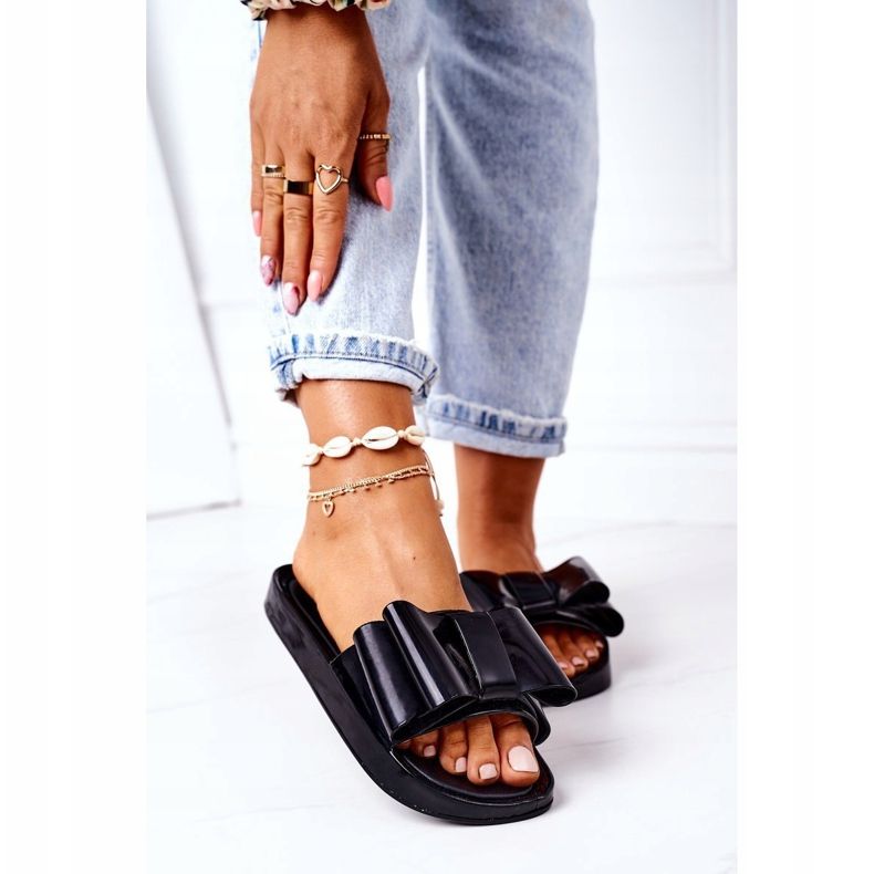 PS1 Gumowe Klapki Z Kokardą Czarne April 2