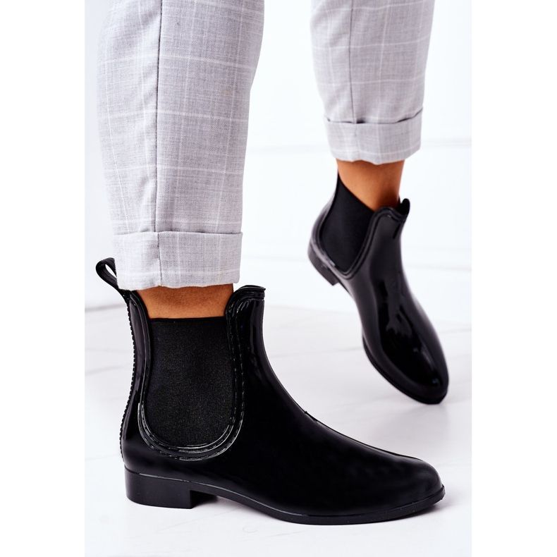 Błyszczące Kalosze Sztyblety Czarne Umbrella 2