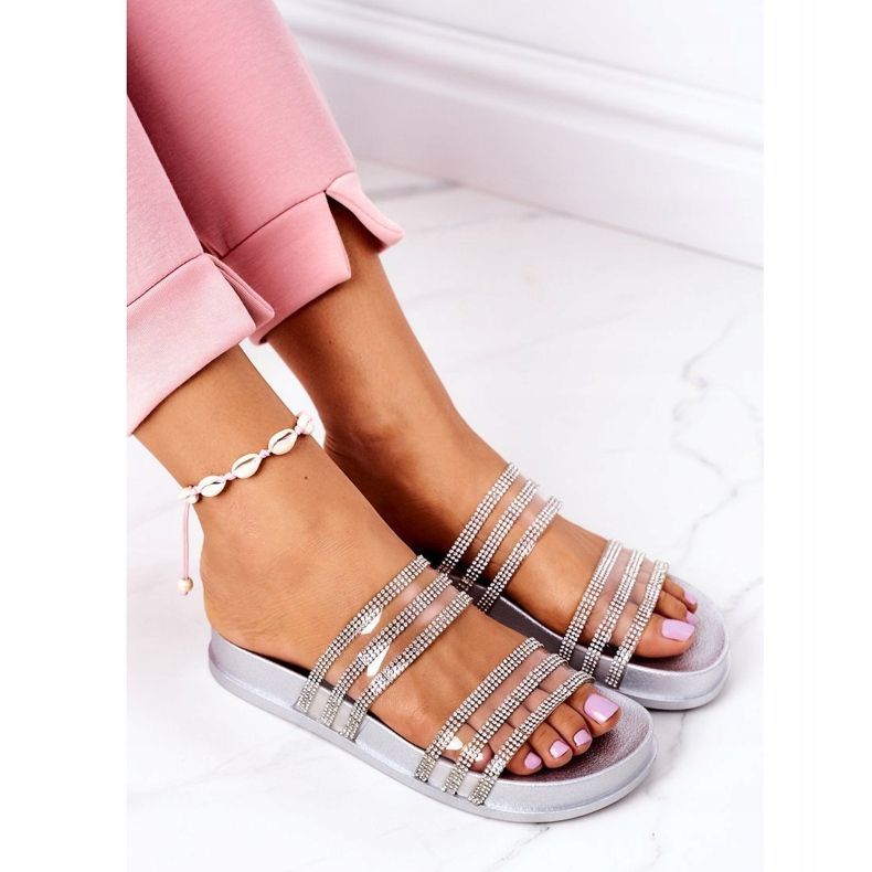 PS1 Gumowe Klapki Z Cyrkoniami Srebrne Miss You srebrny 1