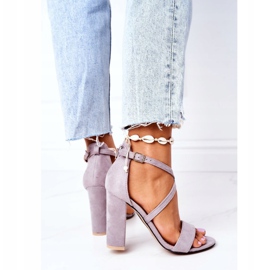 PS1 Zamszowe Sandały Na Słupku Szare Dance With Me 2