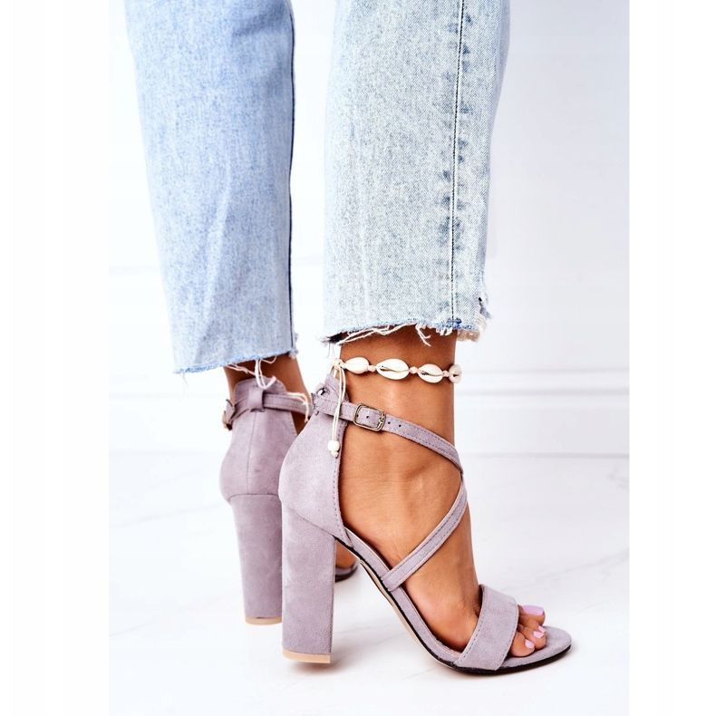 PS1 Zamszowe Sandały Na Słupku Szare Dance With Me 2