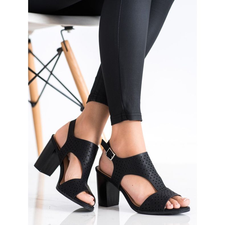 Renda Ażurowe Sandały Z Eko Skóry czarne 1