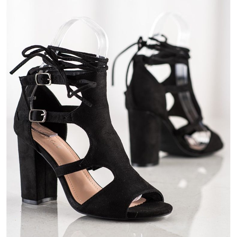 Bestelle Zabudowane Sandały Z Wiazaniem czarne 1