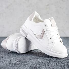 SHELOVET Sneakersy Z Eko Skóry białe 1