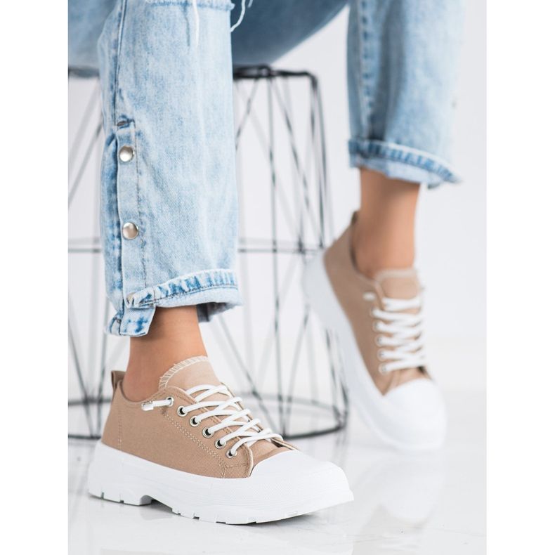 Sabatina Modne Sneakersy Na Platformie brązowe 2