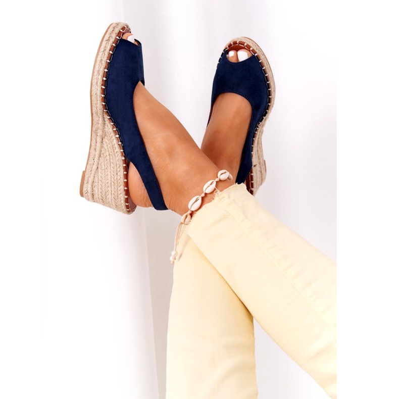 PG1 Sandały Na Koturnie Z Plecionką Granatowe Las Palomas 1