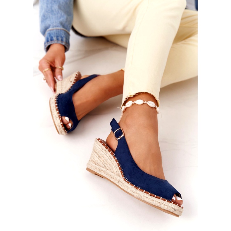 PG1 Sandały Na Koturnie Z Plecionką Granatowe Las Palomas 3