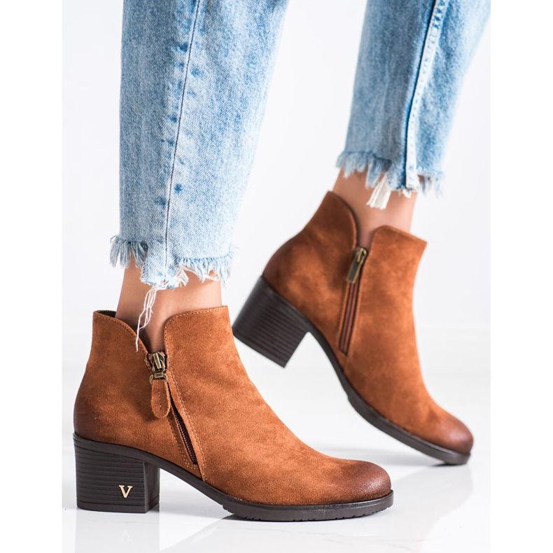 Klasyczne Botki Na Słupku VINCEZA brązowe 2