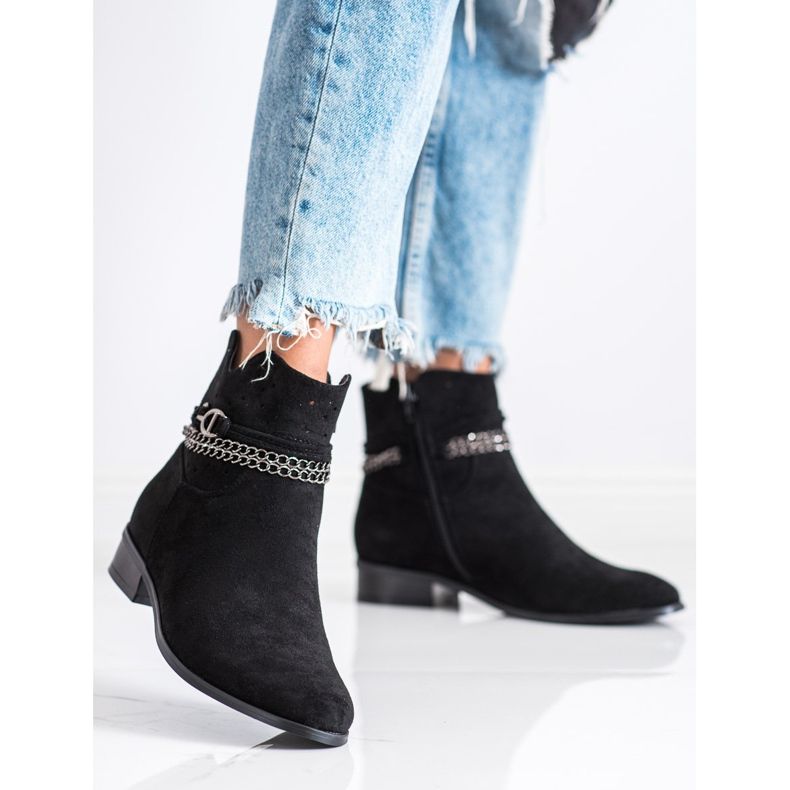 Botki Z Ozdobnym Łańcuszkiem VINCEZA czarne 2