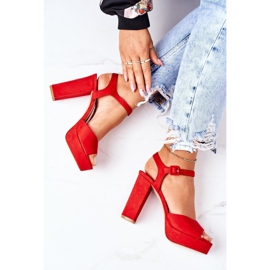 PW1 Zamszowe Sandały Na Słupku Czerwone Camilia 1