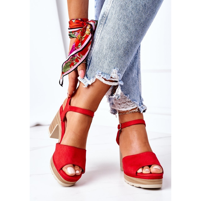 PW1 Sandały Na Słupku I Platformie Czerwone Maggie 1