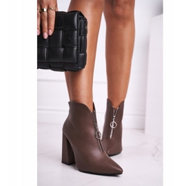 FG1 Damskie Botki Na Słupku Zamek z Przodu Khaki Save Me brązowe 2