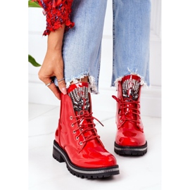 PS1 Lakierowane Ocieplane Workery Z Cyrkoniami Czerwone Attention 2