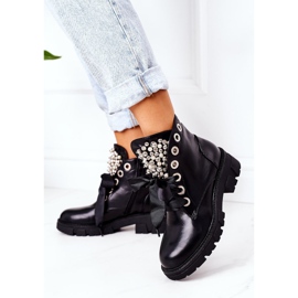 PS1 Ocieplane Workery Z Metalowymi Perełkami Czarne Perla 2