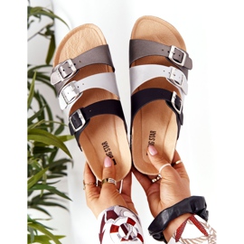 Skórzane Profilowane Klapki Big Star HH274588 Czarno-Srebrne czarne srebrny 1