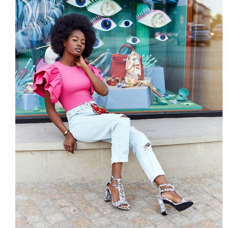 PS1 Sandały Na Słupku Czarne Z Wężowym Wzorem Folly szare 4