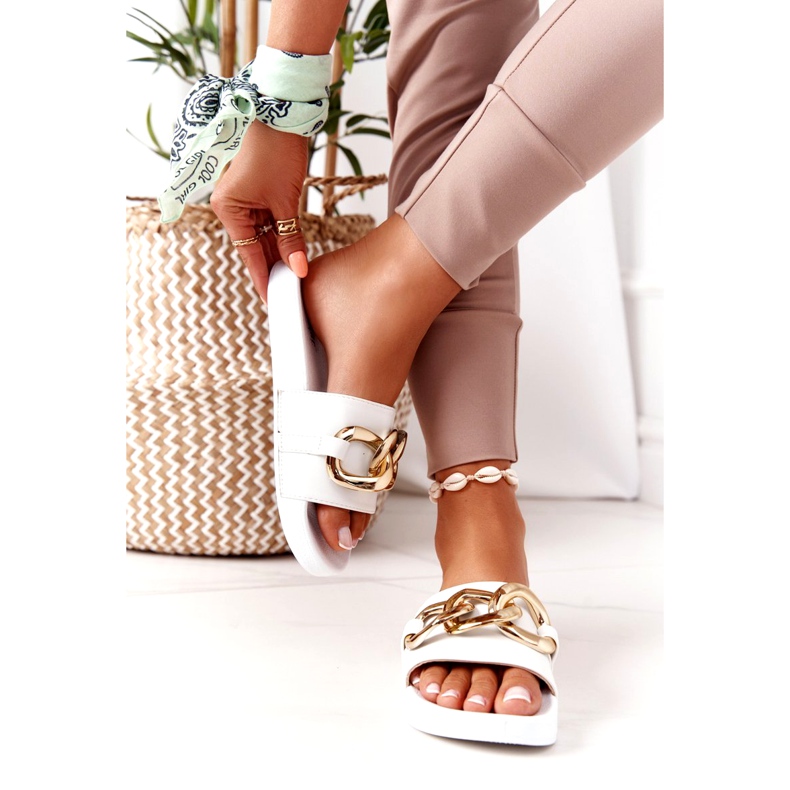 PS1 Gumowe Klapki Z Łańcuchem Białe One Moment 4