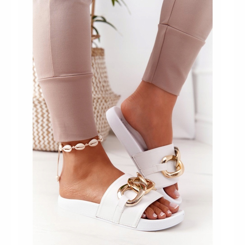 PS1 Gumowe Klapki Z Łańcuchem Białe One Moment 3