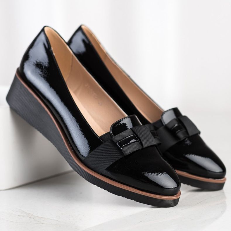 W. Potocki Półbuty Z Ozdobną Wstążką czarne 1