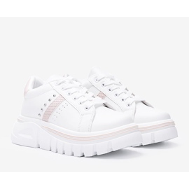 Białe sneakersy z beżowymi dodatkami na wysokiej podeszwie Alasana 1