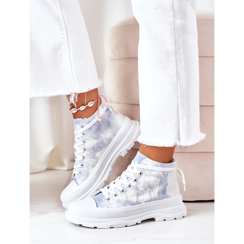 FJ1 Wysokie Trampki Na Dużej Podeszwie Niebieskie Z Efektem Tie-Dye Trissy białe 2