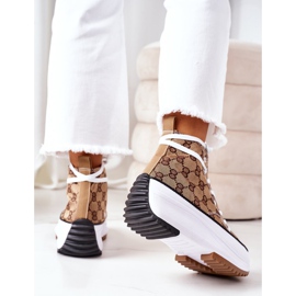 FJ1 Logowane Trampki Na Platformie Brązowe Electric Love białe 2