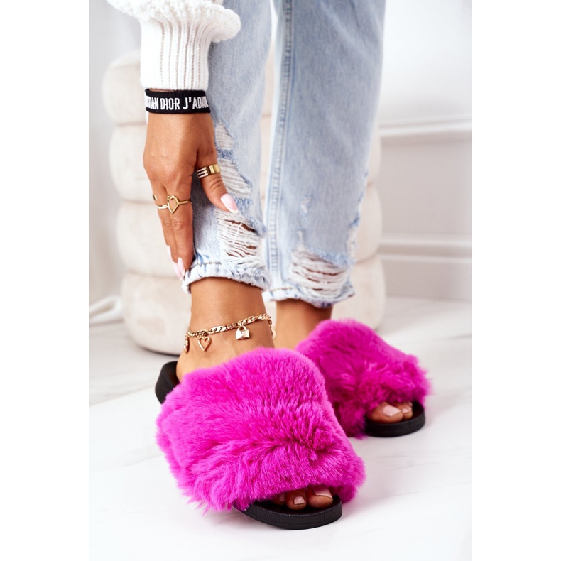 FJ1 Gumowe Klapki Z Futerkiem Fuksja Soft różowe 2