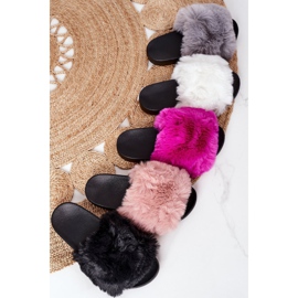 FJ1 Gumowe Klapki Z Futerkiem Różowe Soft 1