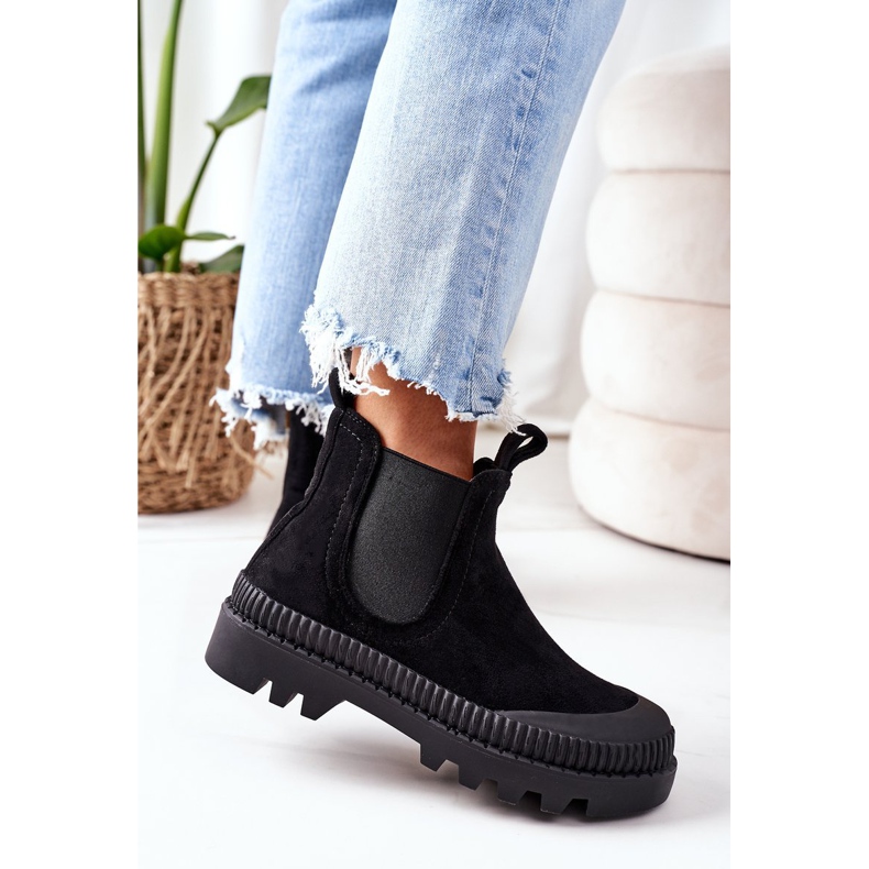 Mulanka Zamszowe Workery Na Platformie Czarne Come With Me 1