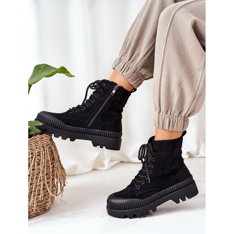 PV1 Zamszowe Workery Na Platformie Czarne Here I Am 2