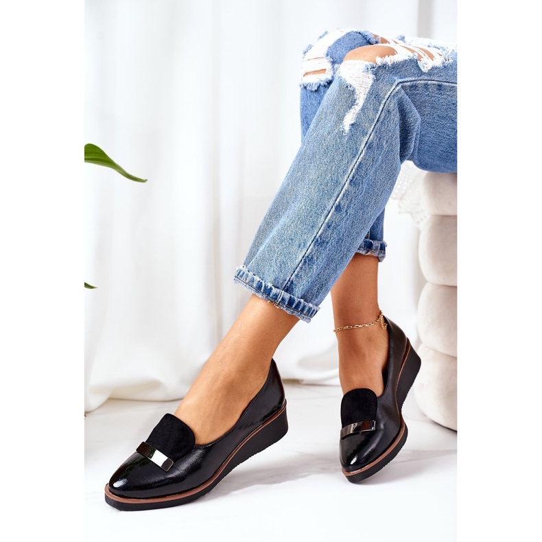 Lakierowane Półbuty Na Koturnie POTOCKI 12032 Czarne 2