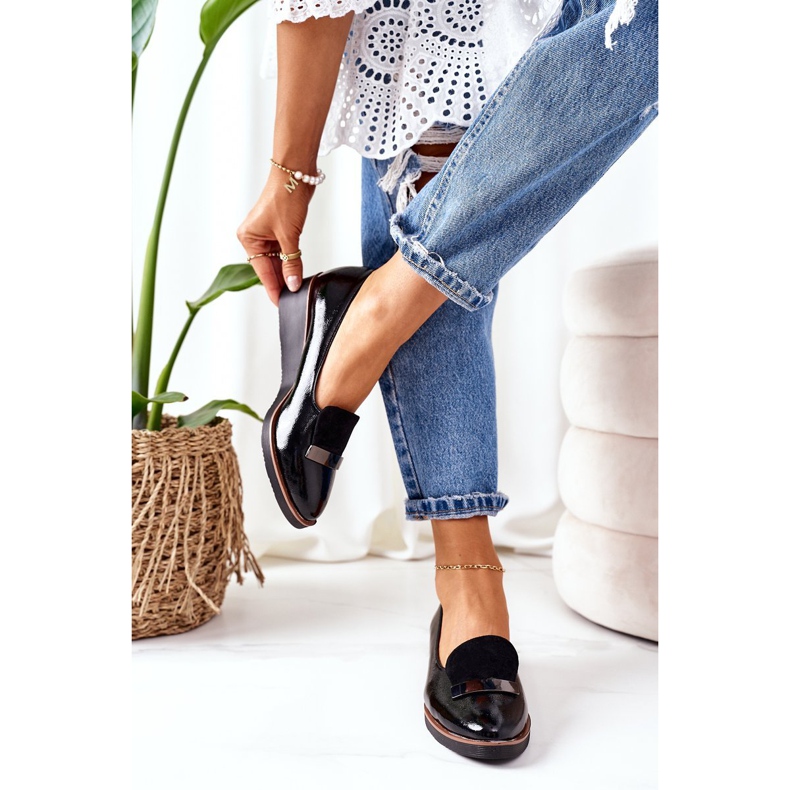 Lakierowane Półbuty Na Koturnie POTOCKI 12032 Czarne 1