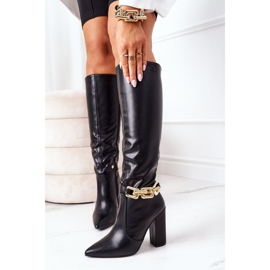 Ocieplane Kozaki Na Słupku Z Łańcuchem Czarne Franti 1