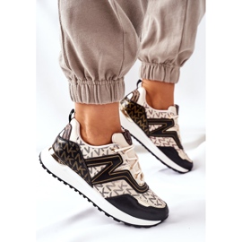 Logowane Sportowe Buty Sneakersy Beżowo-Czarne Always beżowy 1