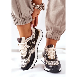 Logowane Sportowe Buty Sneakersy Beżowo-Czarne Always beżowy 2