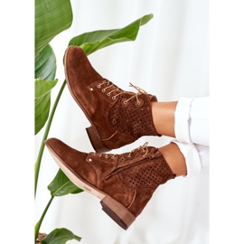 Alberto Violli Zamszowe Botki Z Ażurowym Wzorem Brązowe Josie 1