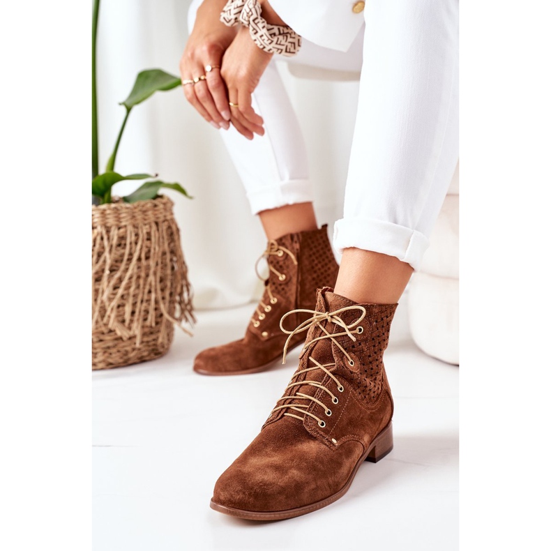 Alberto Violli Zamszowe Botki Z Ażurowym Wzorem Brązowe Josie 2