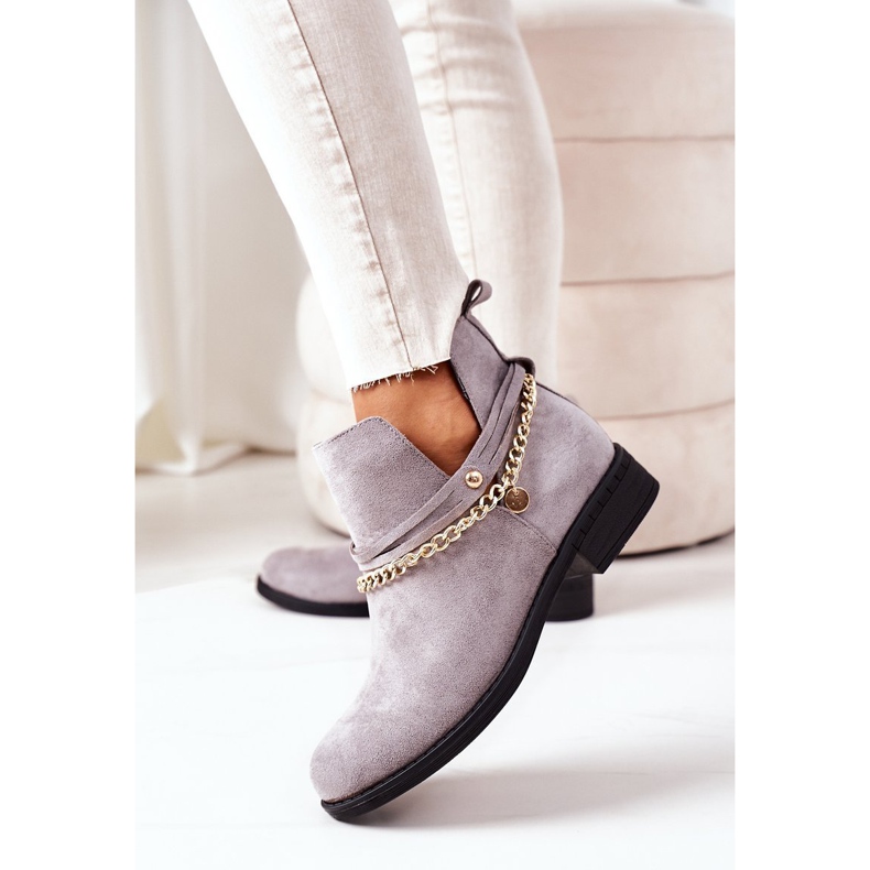 PS1 Zamszowe Botki Z Łańcuszkiem Szare Elvira 2