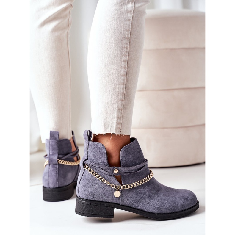 PS1 Zamszowe Botki Z Łańcuszkiem Niebieskie Elvira 1