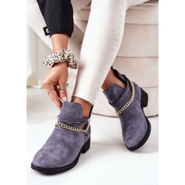 PS1 Zamszowe Botki Z Łańcuszkiem Niebieskie Elvira 2