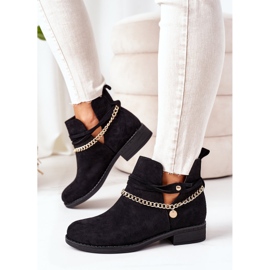 PS1 Zamszowe Botki Z Łańcuszkiem Czarne Elvira 2