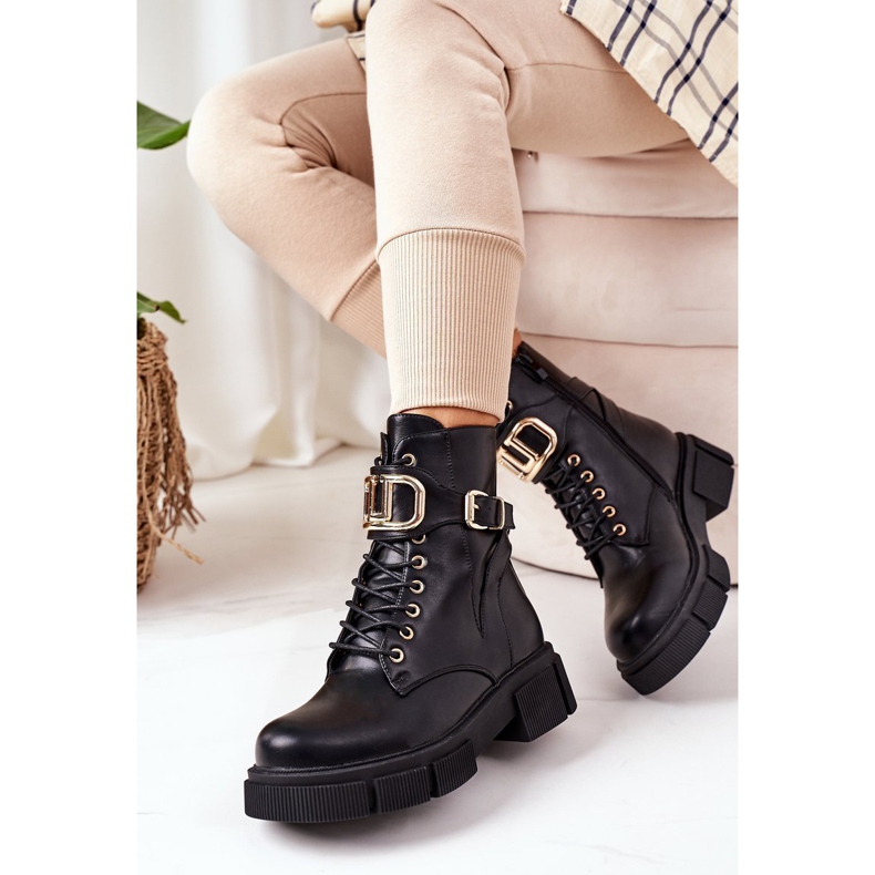 PS1 Ocieplane Workery Ze Złotą Klamrą Czarne Maybelle 2