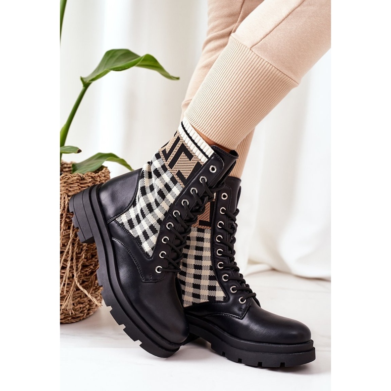 Workery Z Elastycznej Tkaniny Czarne Love Story brązowe 2