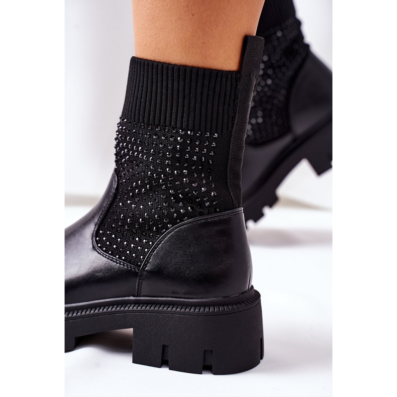 Workery Z Elastycznej Tkaniny Z Cyrkoniami Czarne Xoxo 1