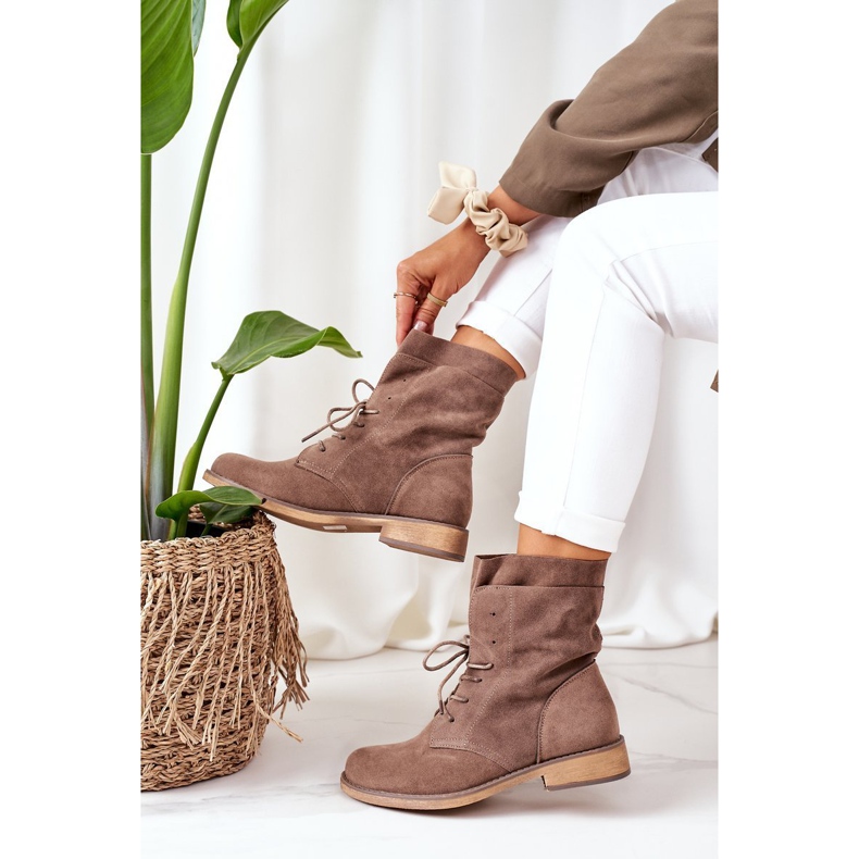 PS1 Botki Z Podwójną Cholewką Jasny Brąz Violetta brązowe khaki 2