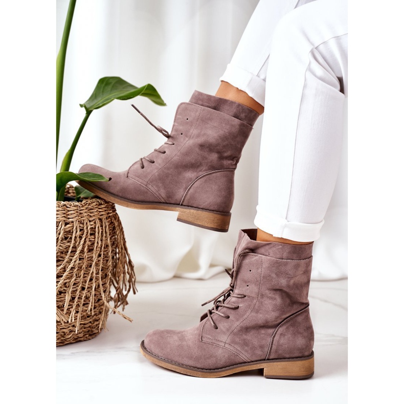 PS1 Botki Z Podwójną Cholewką Taupe Violetta szare 1