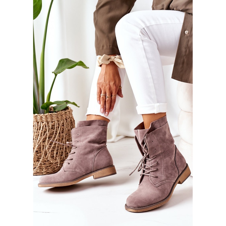 PS1 Botki Z Podwójną Cholewką Taupe Violetta szare 2